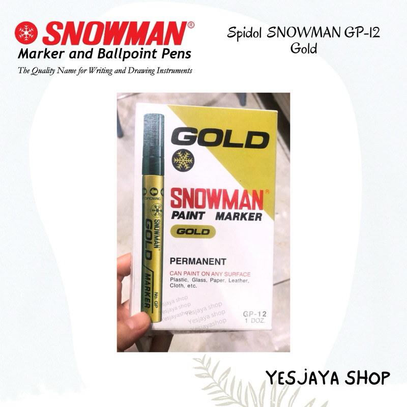 

{12 pcs} Spidol Snowman Paint Marker Gold / Spidol Permanent Paint Marker Fine Tip / Spidol SNOWMAN GP-12