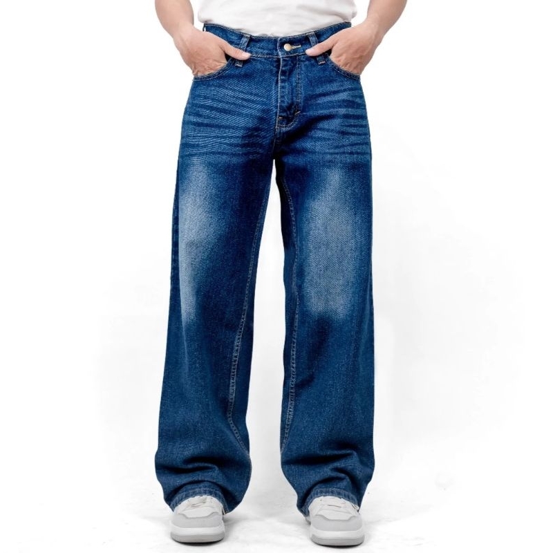 Celana Jeans Pria Baggy Pants Wide Leg Oversize Koran Style Loose Jeans Gombrong