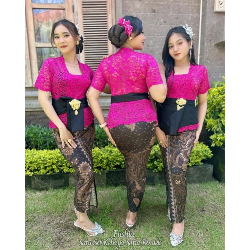 SET KEBAYA PENDEK // kebaya bali jadi strait sofia size M - XXL lengan PENDEK (KEBAYA + ROK + SELEND