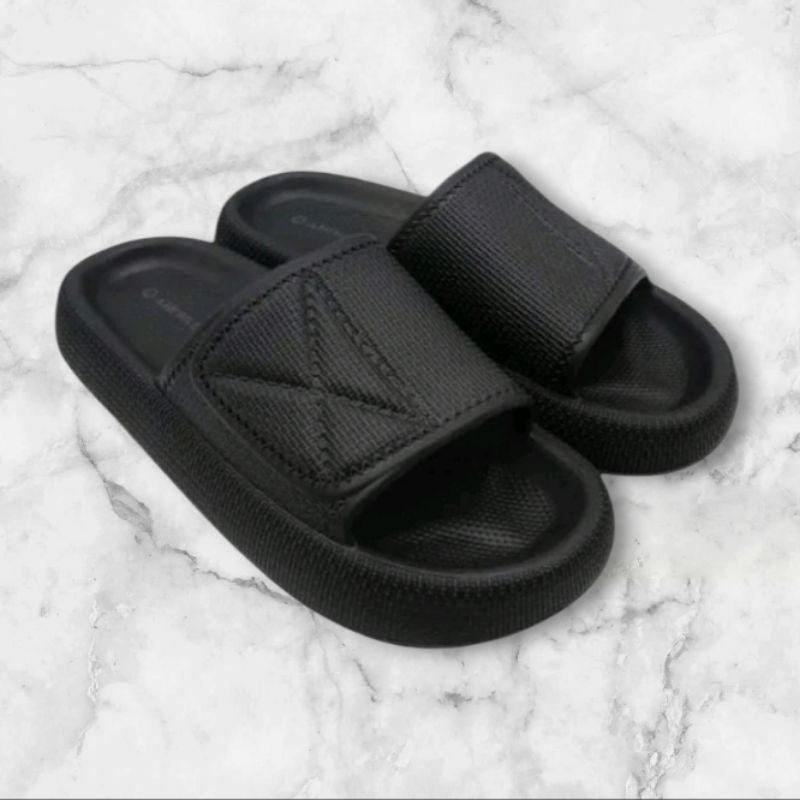 Sandal Slop Pria Airwalk Sasen Original Black Hitam Casual Elegan Empuk Sendal Karet Rumah Slipper S