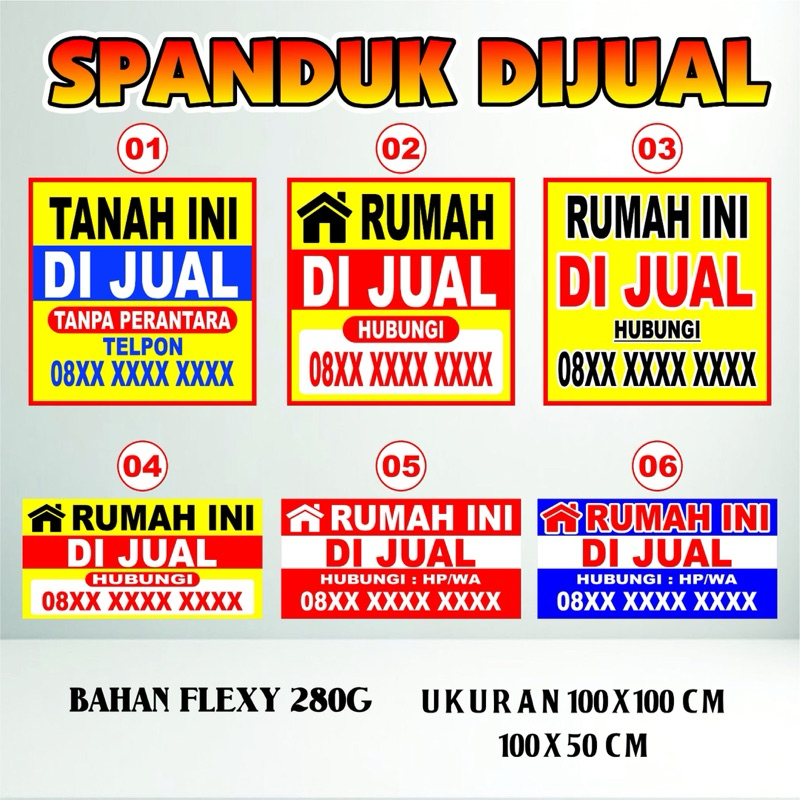 Spanduk Banner Baliho Dijual Disewakan Dikontrakan FREE Desain Custom Ukuran