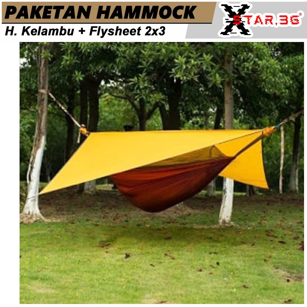 Paketan Hammock Kelambu + Flysheet 2X3 Yard Paket Hemat Ayunan Jaring Kelambu Flysheet Waterproof