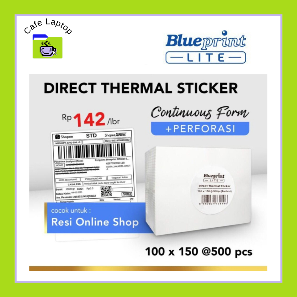 

Direct Thermal Sticker Label Resi BLUEPRINT Lite 100x150 mm 500Pcs CF 1 ROLL