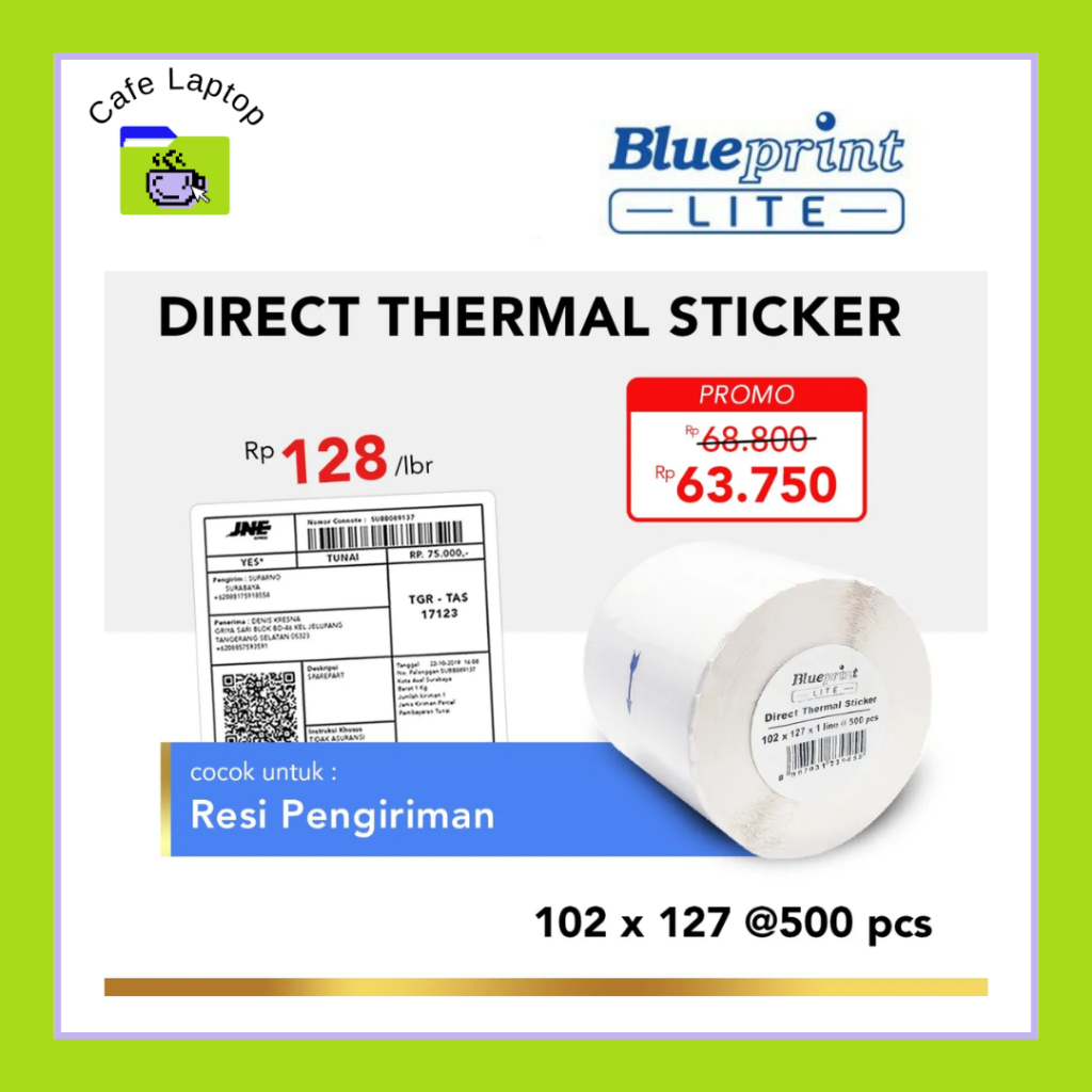 

Kertas Label Thermal Stiker Resi BLUEPRINT Lite 102x127 mm 500Pcs 1 Roll