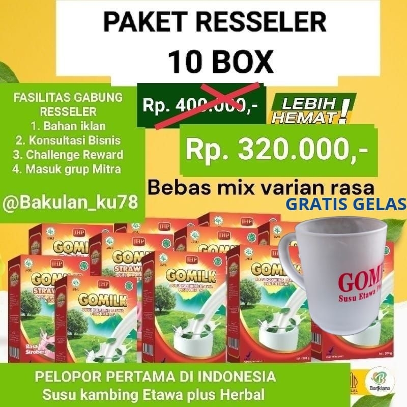 

(GRATIS GELAS) (EXP LAMA) PAKET RESSELER 10 BOX GOMILK SUSU KAMBING ETAWA