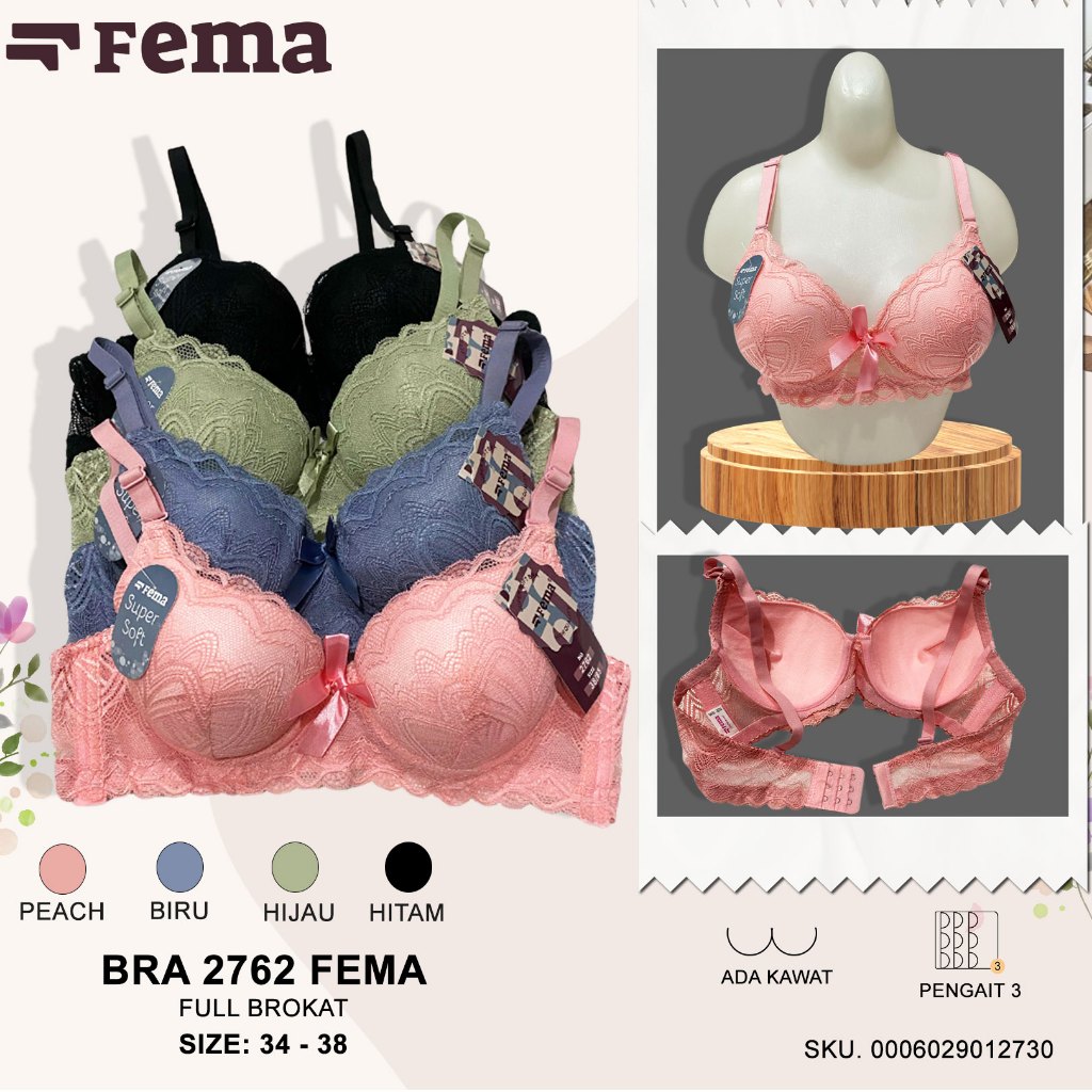 [PROMO LIVE] FEMA Official Shop Ecer 1 pcs Bh Bra 2762 Full Brokat Hak 3 Kawat
