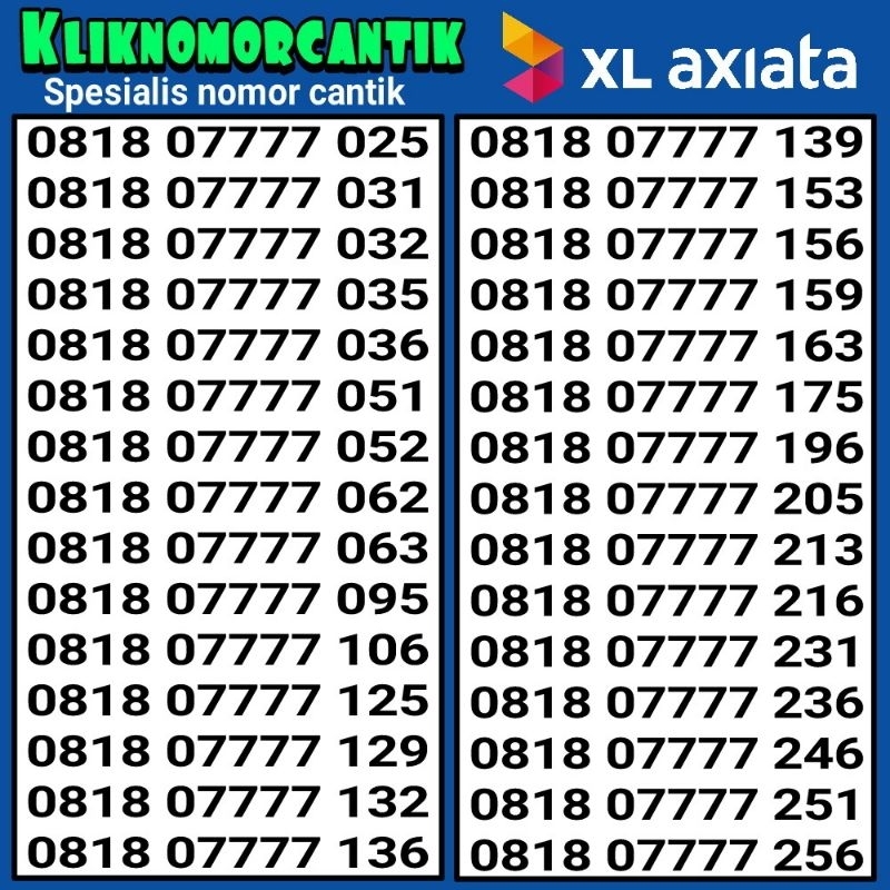 nomor cantik XL 4G&5G Kartu Perdana XL seri 7777 A2