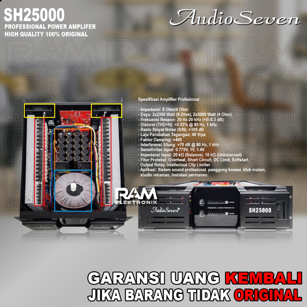 Power Ampli Amplifier 2 Channel AUDIO SEVEN SH25000 | SH 25000 Original 2 x 2500 Watt
