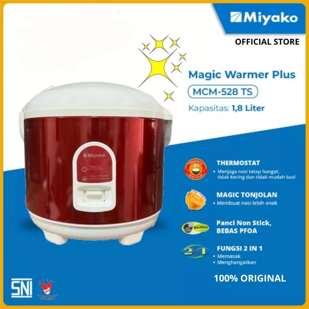 Magic Com Miyako MCM528TS Rice Cooker 1.8 Liter  - Magic Warmer Plus - Tanpa Kukusan