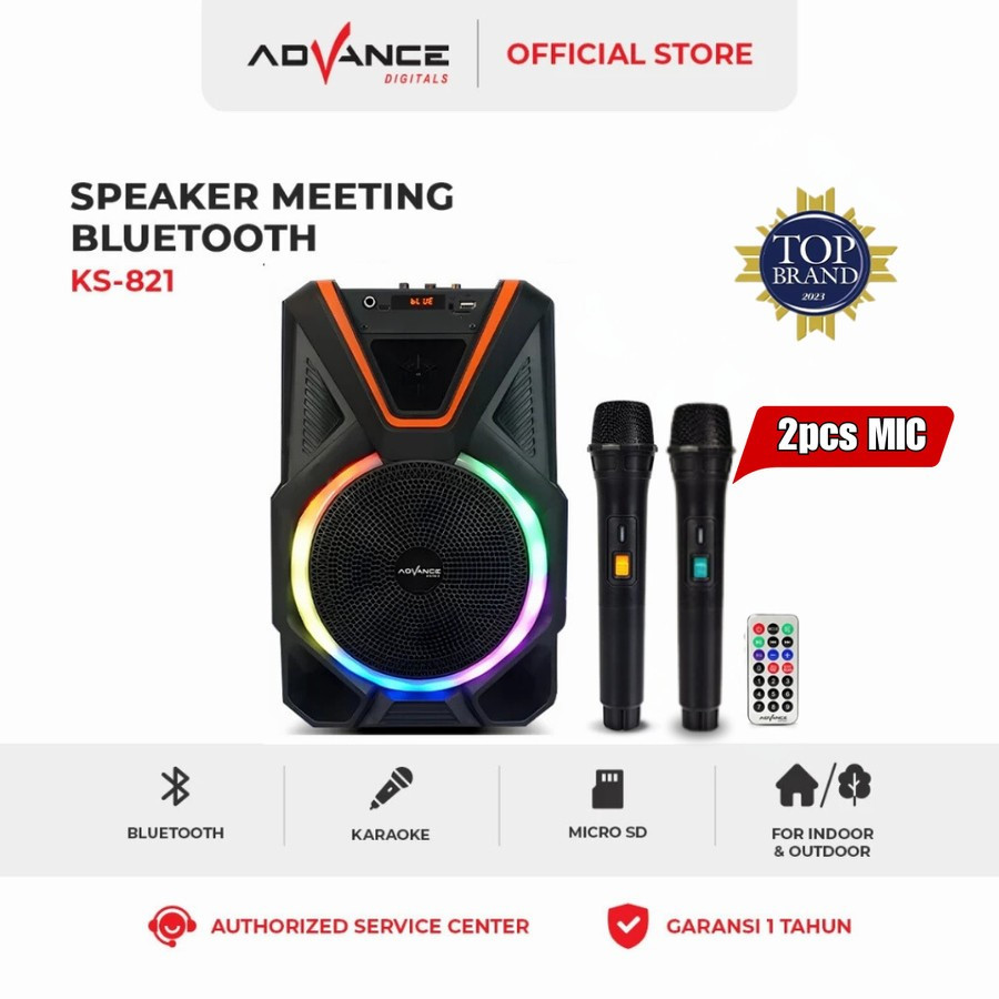 Speaker Advance Bluetooth Karaoke KS 821 8inch Free 2 Mic Wireles KS-821