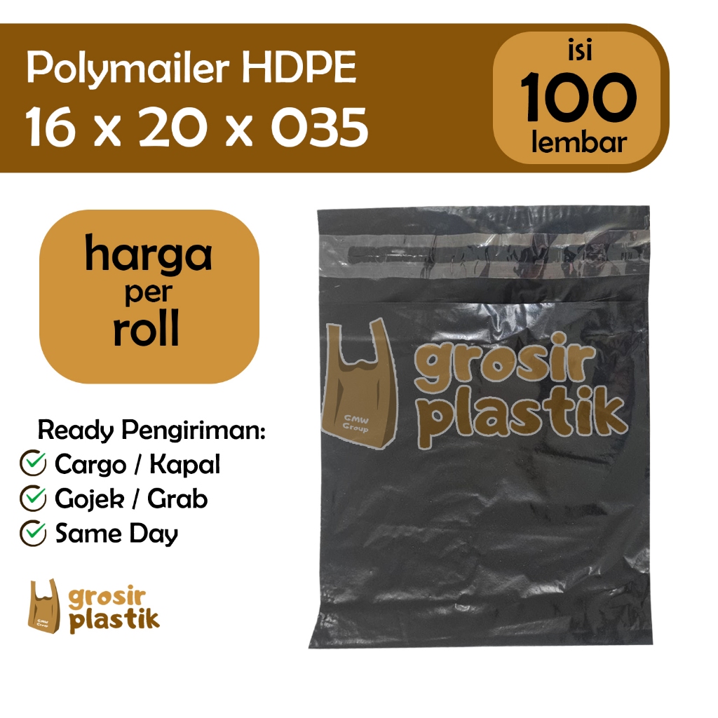 

M131 Kantong Plastik Packing Online Polymailer uk 16x20x035 isi 100 lembar Hitam Doff HDPE - Grosir Kantong Plastik