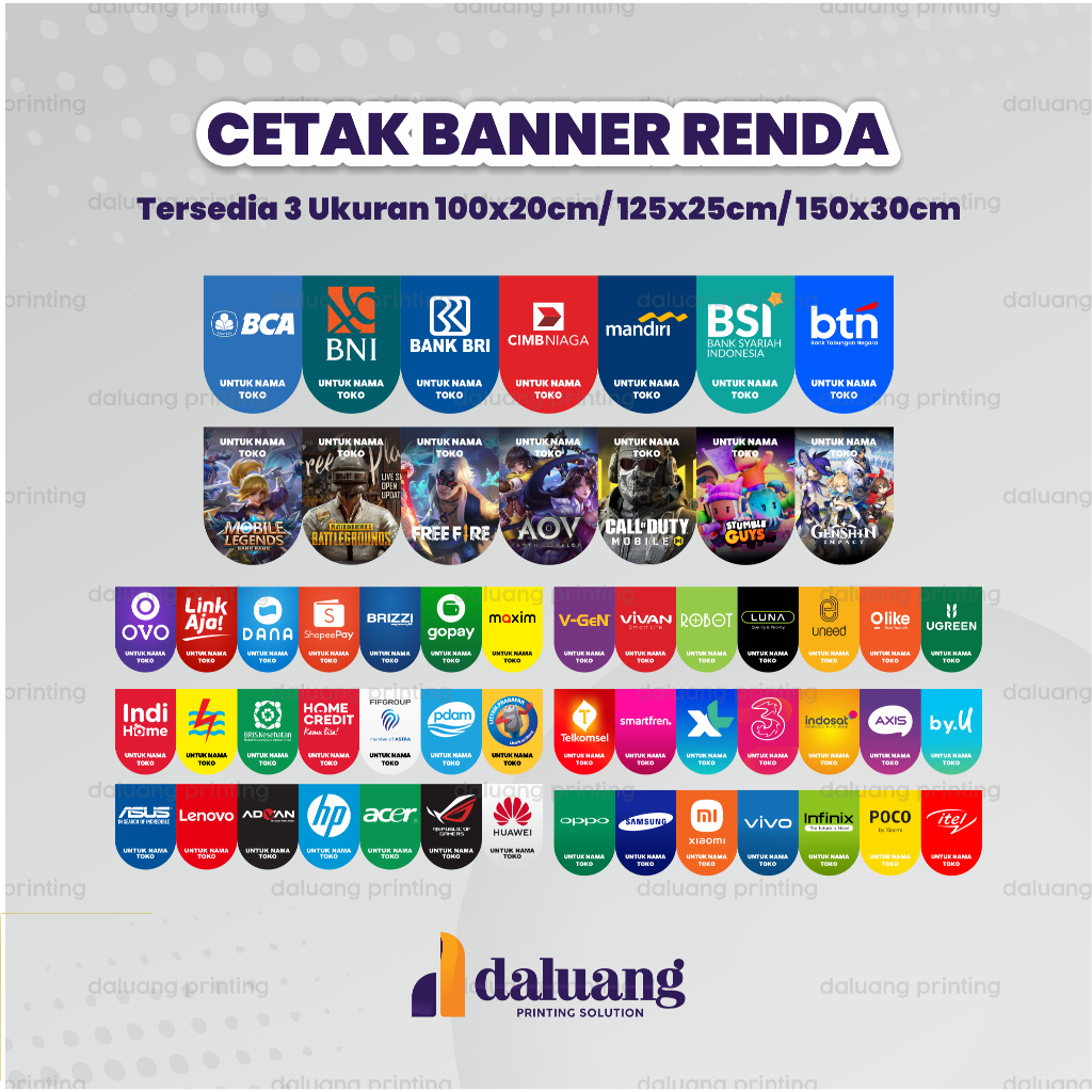 Banner Renda Bahan Flexi Custom Desain Bisa Request Desain Pulsa Konter Bank Game Online Bayar Listr