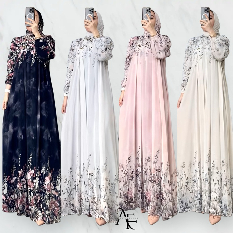 GAMIS ALIKA CERUTY FURING MOTIF BUNGA - GAMIS JUMBO BUSUI FRIENDLY - DRES MEWAH FREE HIJAB TERLARIS
