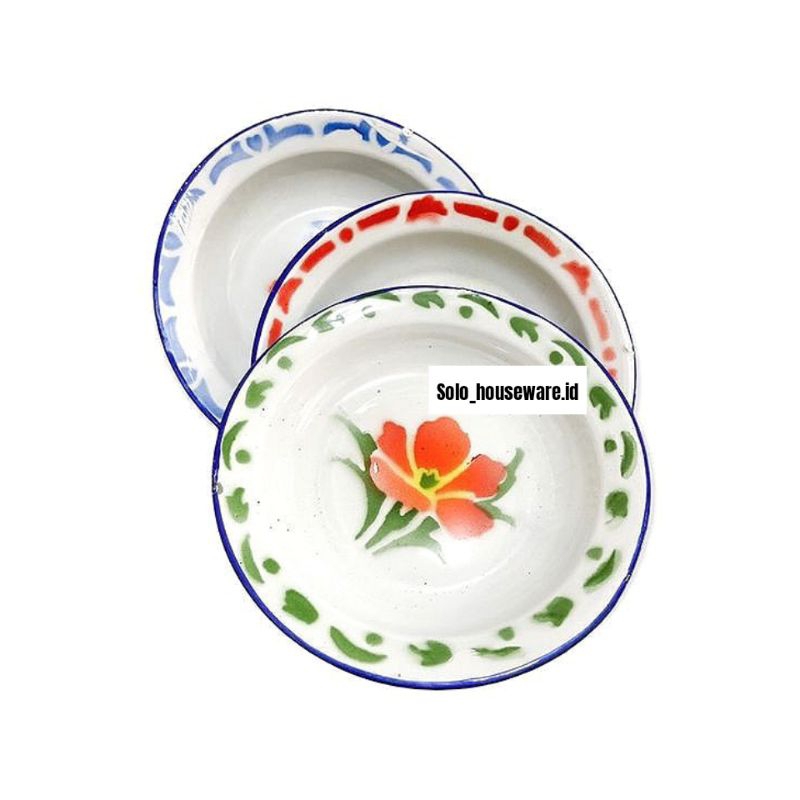 (½ lusin & 1 lusin) Piring Enamel Jadul Motif Bunga - 14cm, 16cm, 20cm, 22cm - Piring Seng Motif Bun