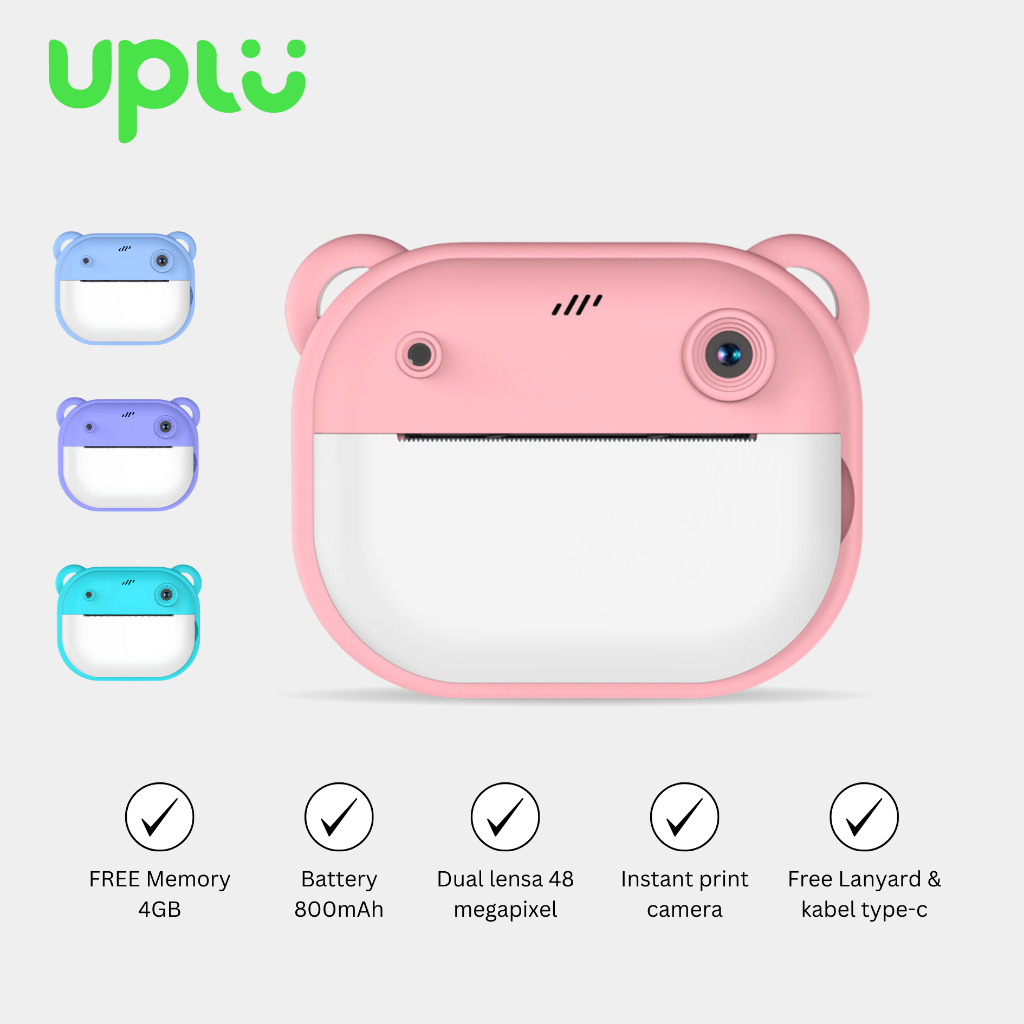UPLU Kamera Anak Digital Mini Instant Print Dual Camera Resolusi 48 MP FHD 2 Inch Games & Filter
