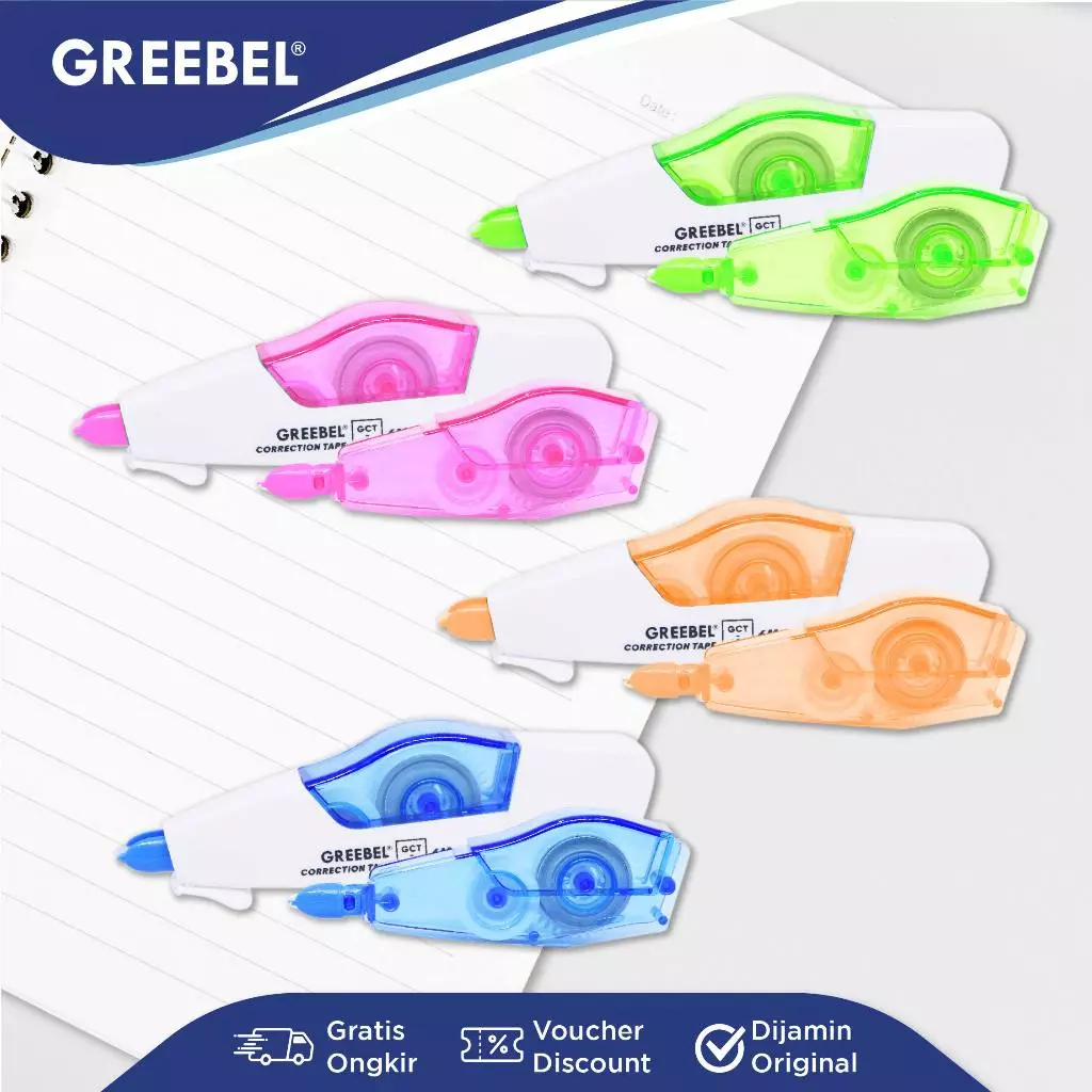 

Correction Tape / Tipe Ex / Tip X Kertas Greebel GCT-602 Refill 1+1 Tip Ex