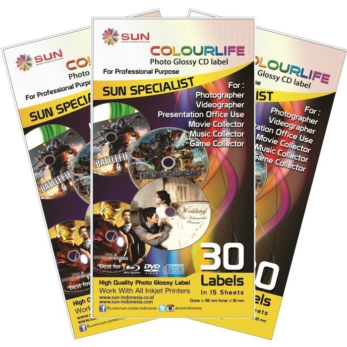 Kertas CD Sun Colourlife Photo Glossy CD Label - 30 Labels