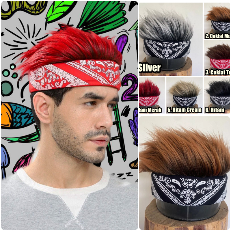Wig Pria Kekinian Motif Paisley / Topi Rambut Palsu / Topi Rambut Model Bando