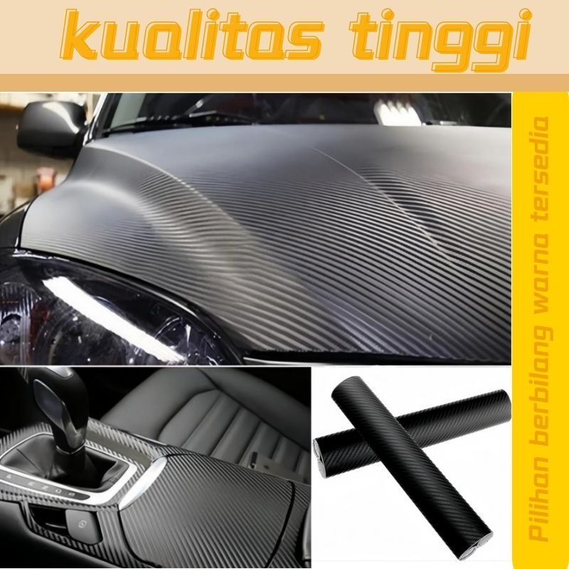 Stiker Skotlet Serat Carbon 3D Hitam Doff 152*50 Cm / Stiker Mobil / Skotlet Hitam Doff