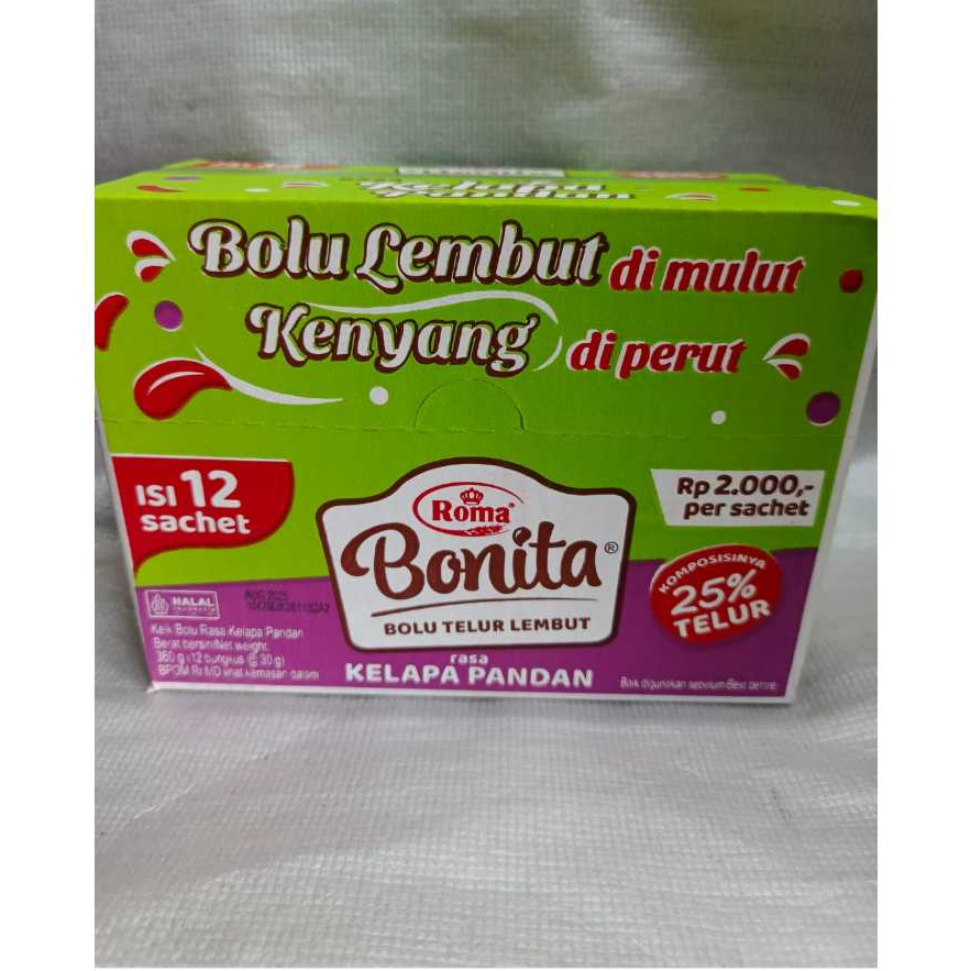 

Bonita Bolu Telur Lembut Rasa Kelapa Pandan 1Box isi 12x30g