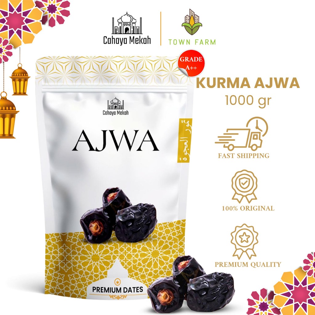 

Cahaya Mekah Kurma Ajwa Pouch 1 kg Kurma Premium Dates A+ Asli Madinah Sehat Bergizi Tinggi