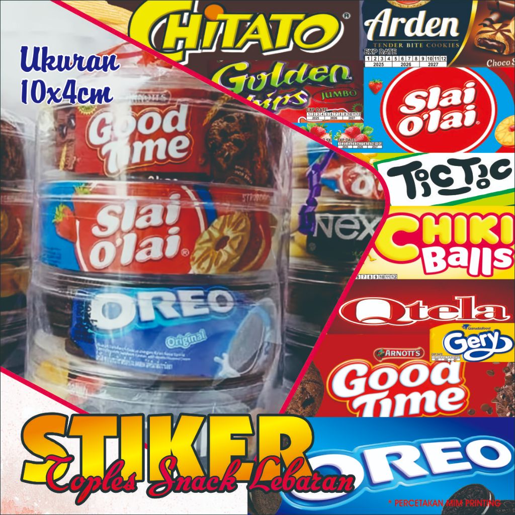 

Stiker Snack Lebaran / Stiker Toples / Oreo / GoodTime / Slai Olai / Stiker Custom