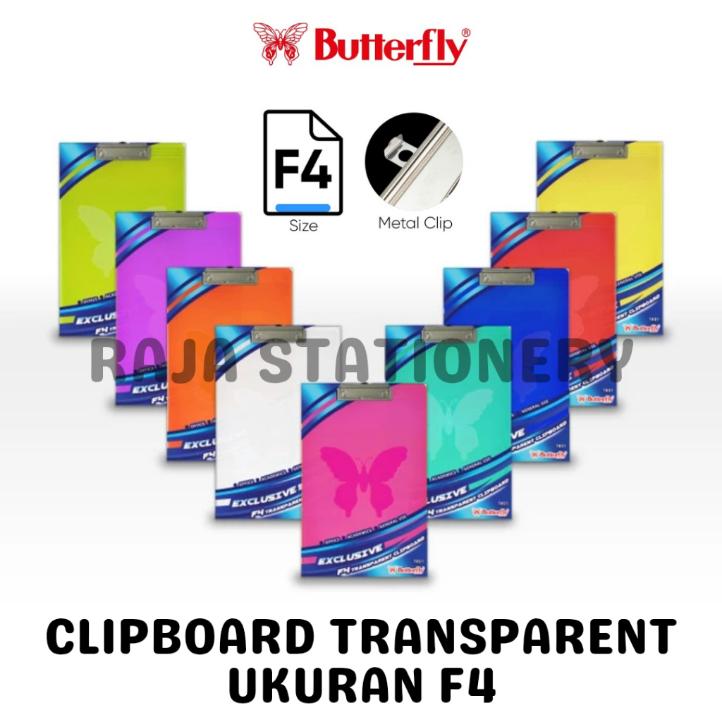 

Butterfly Clipboard F4 Folio Acrylic Transparent / Papan Jalan Alas Ujian Akrilik Butterfly Folio F4 Transparan