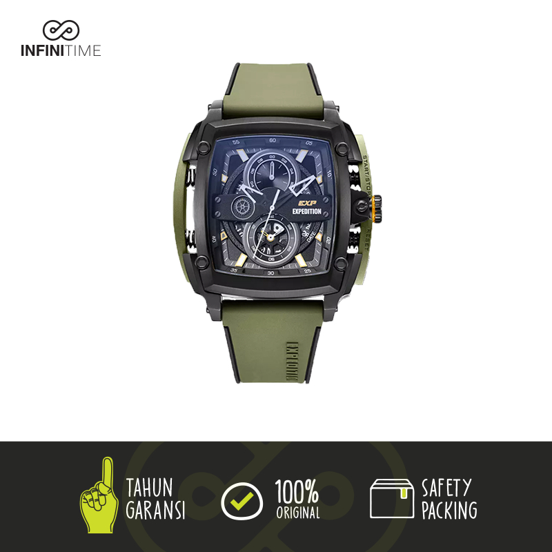 Jam Tangan Expedition E3008 EXP 3008 E 3008 Green Black Pria Rubber