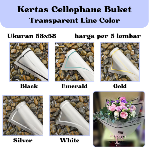 

[5 LEMBAR] Kertas Cellophane Bucket (Transparent Line Color) Flower Wrapping Paper Celophane / Krtas Buket Chellophane untuk Bouquet Snack Uang Wisuda