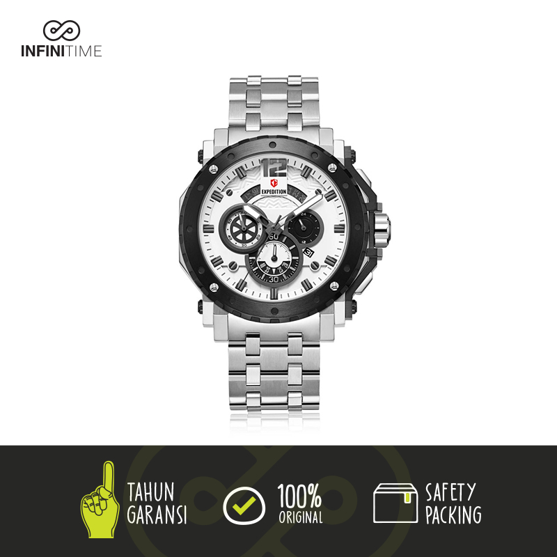 Jam Tangan Expedition E6402 E 6402 Silver White Pria Stainless