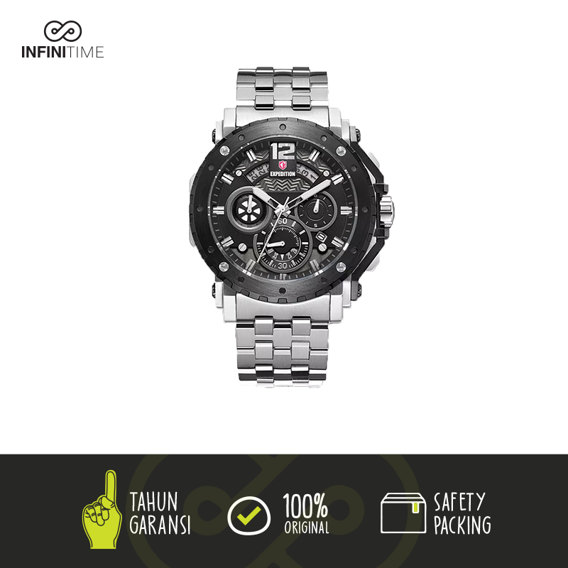 Jam Tangan Expedition E6402 E 6402 Silver Black Pria Stainless