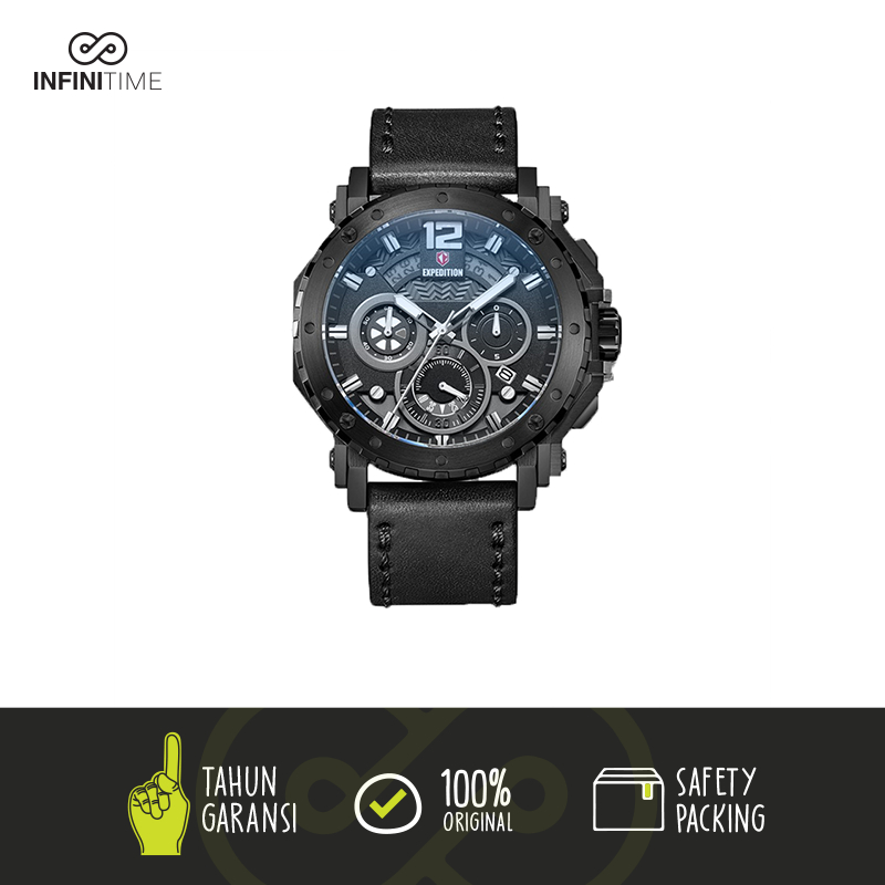 Jam Tangan Expedition E6402 E 6402 Full Black Hitam Pria Leather
