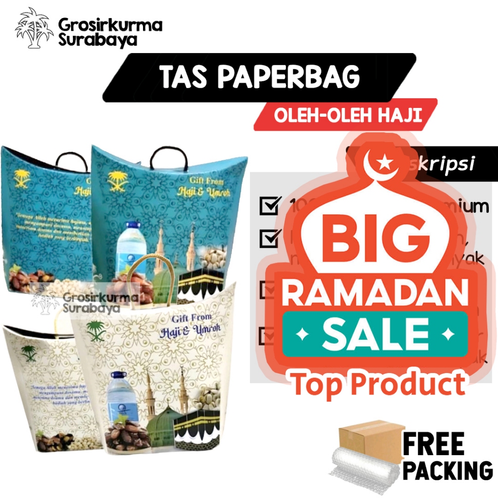 

TAS OLEH OLEH HAJI UMROH Model Jinjing Kualitas Tebal Premium Kosong Dilipat Souvenir Paperbag Besar