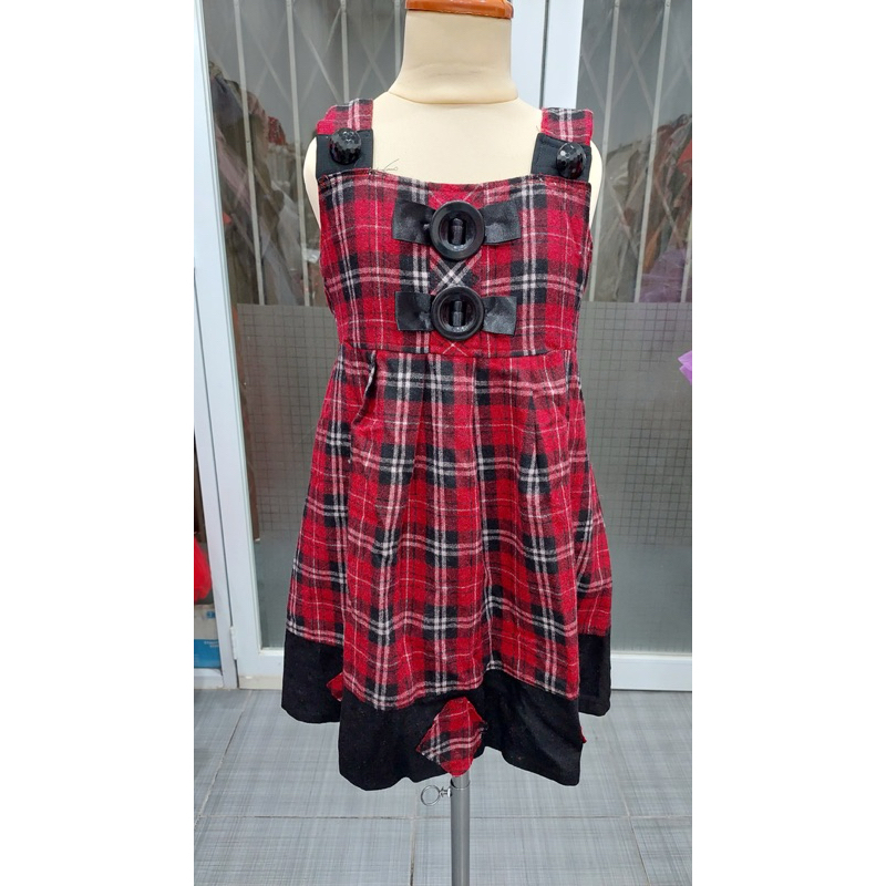 dress anak kotak merah