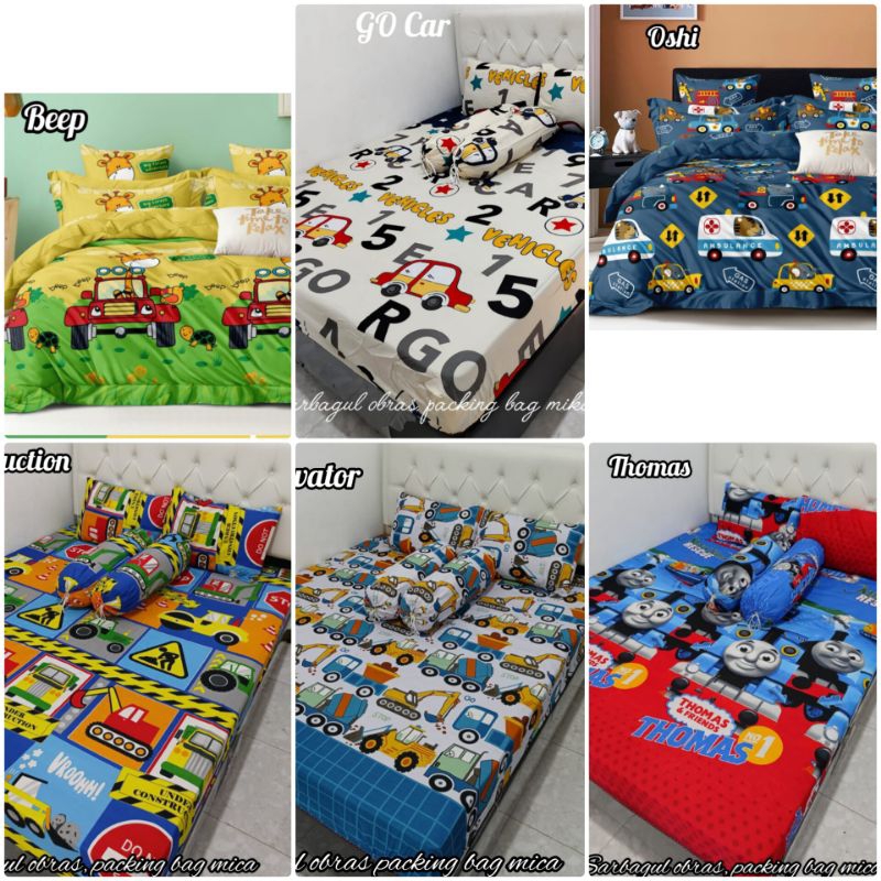 HOT DEALS SPREI KARET SPREI HOMEMADE MOTIF TAYO CAR MOBIL DINO BEEP BEEP THOMAS ANAK KARAKTER