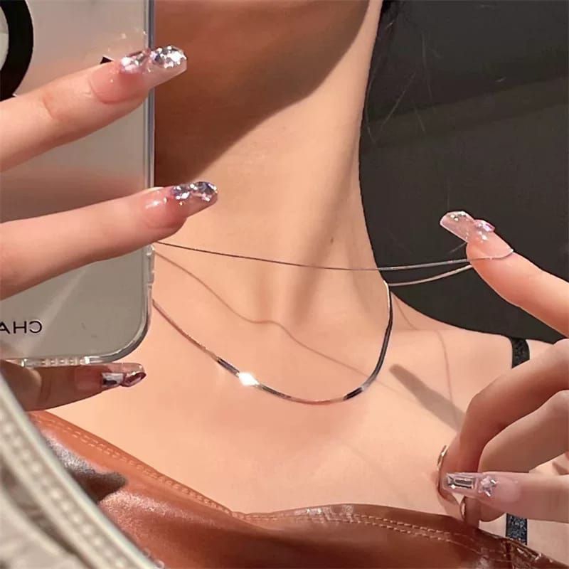 BARU( 2 KALUNG 1 SET) Kalung Titanium Gepeng Dan Bulat Wanita Pria / Double Kalung