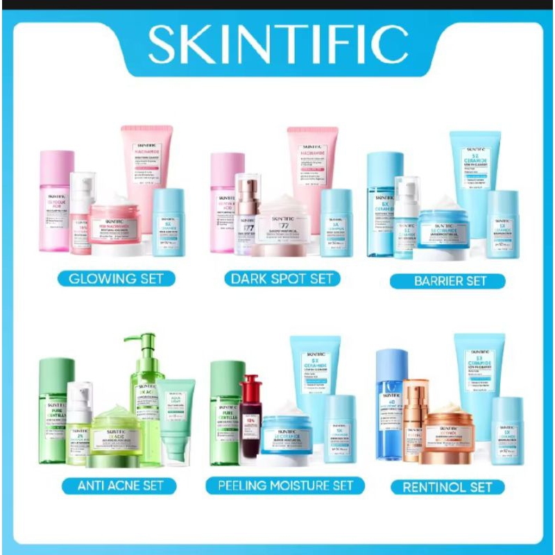 SKINTIFIC 5pcs Paket-Skincare Set | Moisturizer+Serum +Toner+ Sunscreen+ Cleanser paket lengkap Seru