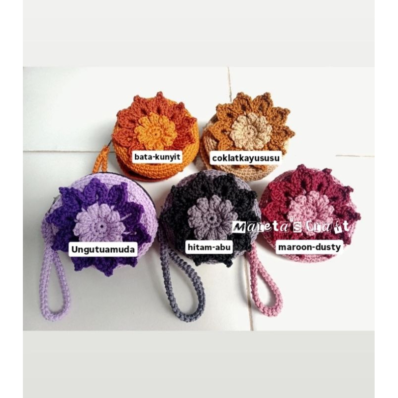 Dompet Koin Rajut Bulat Bunga