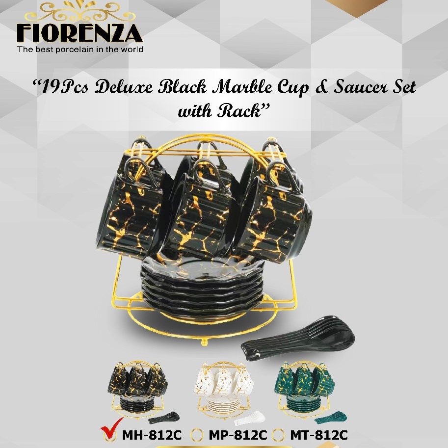 Cangkir Set Tea Set Gelas Rak Teh Kopi Motif Marble Fiorenza 812C