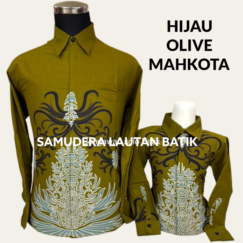 KEMEJA BATIK PRIA WARNA Hijau Olive,Kemeja Batik Couple Ayah Anak Warna Olive, Batik Warna Hijau Oli