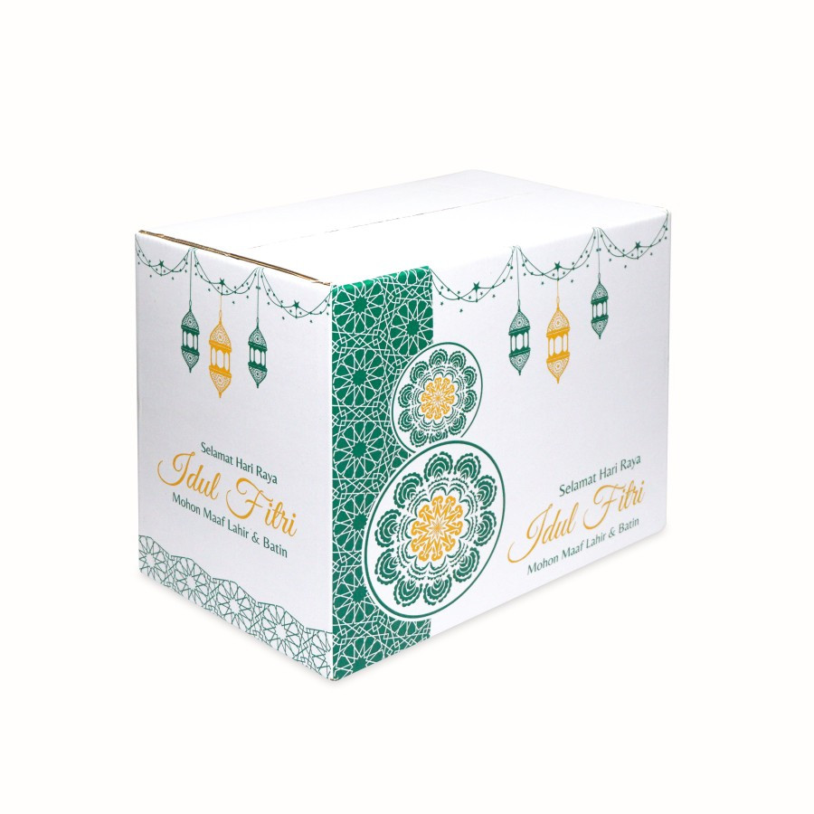 

dus hijau idul fitri kemasan sembako kue kering sirup oleh oleh lebaran kardus packing karton jumbo edisi idul fitri 40x25x32 cm