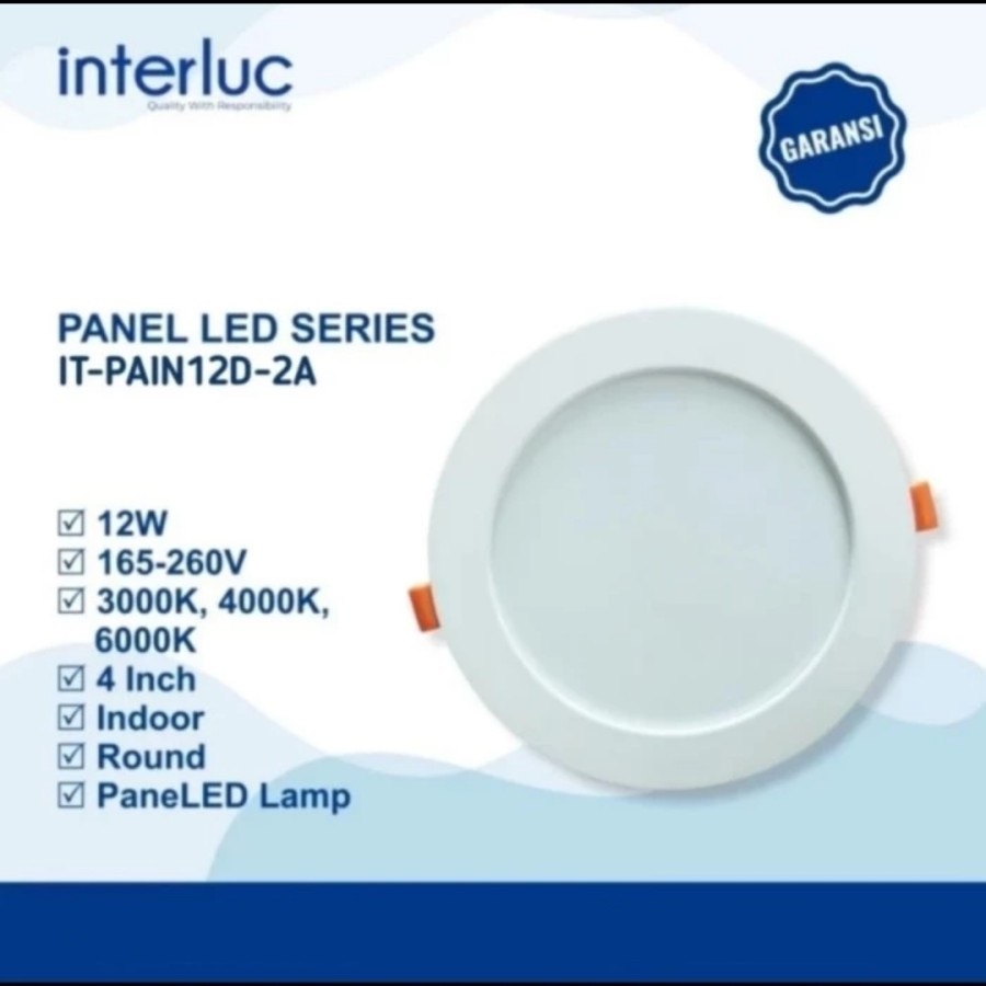 INTERLUC LAMPU DOWNLIGHT LED PANEL INTERLUC 12W 12 W 12WATT 12 WATT BULAT IB INBOW DITANAM
