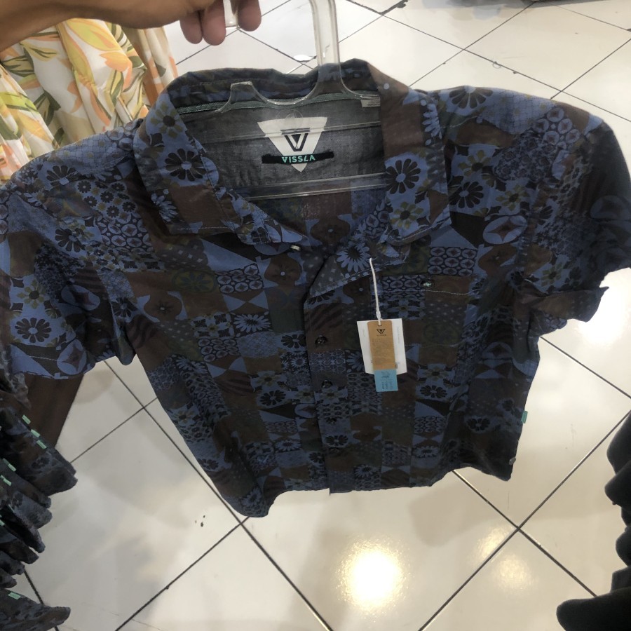 Kemeja pria vissla original mission short sleeve eco shirt navy