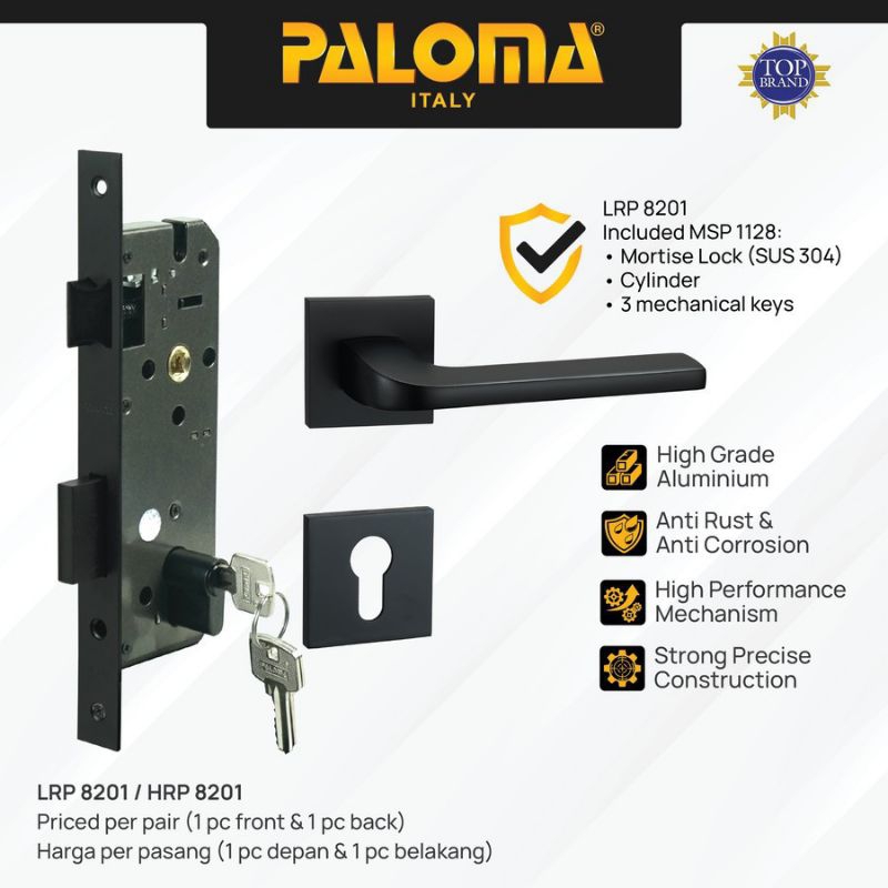 Handle pintu set PALOMA LRP 8201 gagang pintu set hitam handle roses bukaan pintu