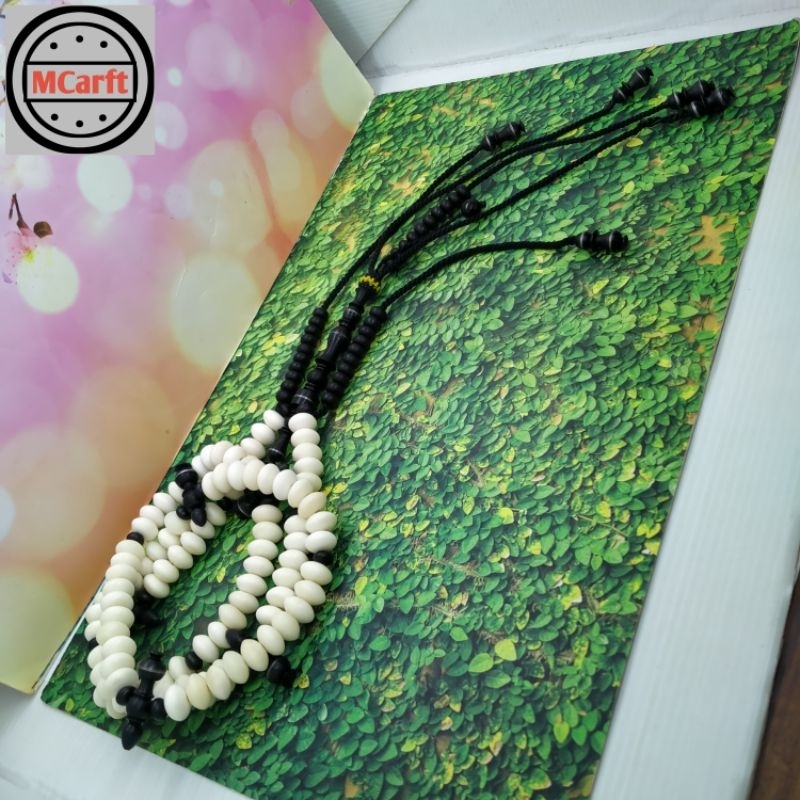 tasbih Tijani tulang kerbau kombinasi Yuser black full benang rajut C72