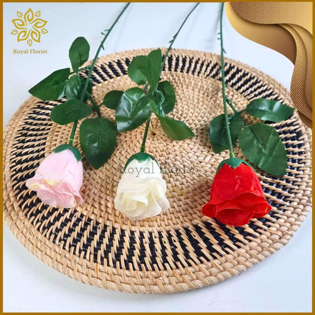 Mawar Kuncup Plastik 1 Tangkai 52cm/Bunga Palsu/Bunga Bouquet/Bunga Artificial| (KN-390)