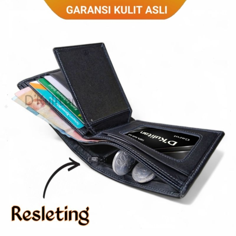 Dompet Pria Resleting Dalam Original Kulit Asli Dompet Cowok Sleting Zipper
