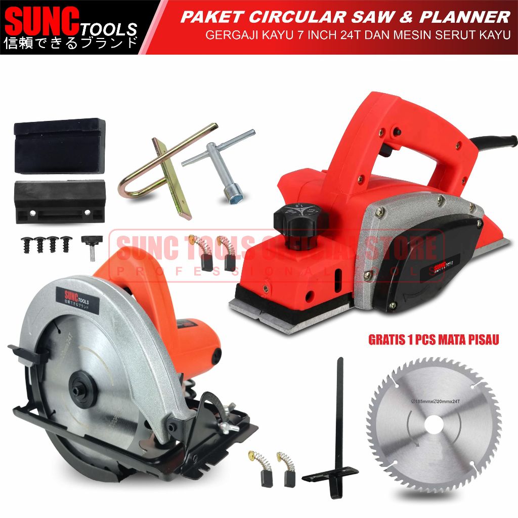 SUNC TOOLS Mesin Serut Kayu Set Paket Tukang Kayu Circular Saw Planner Gergaji Kayu Bundar