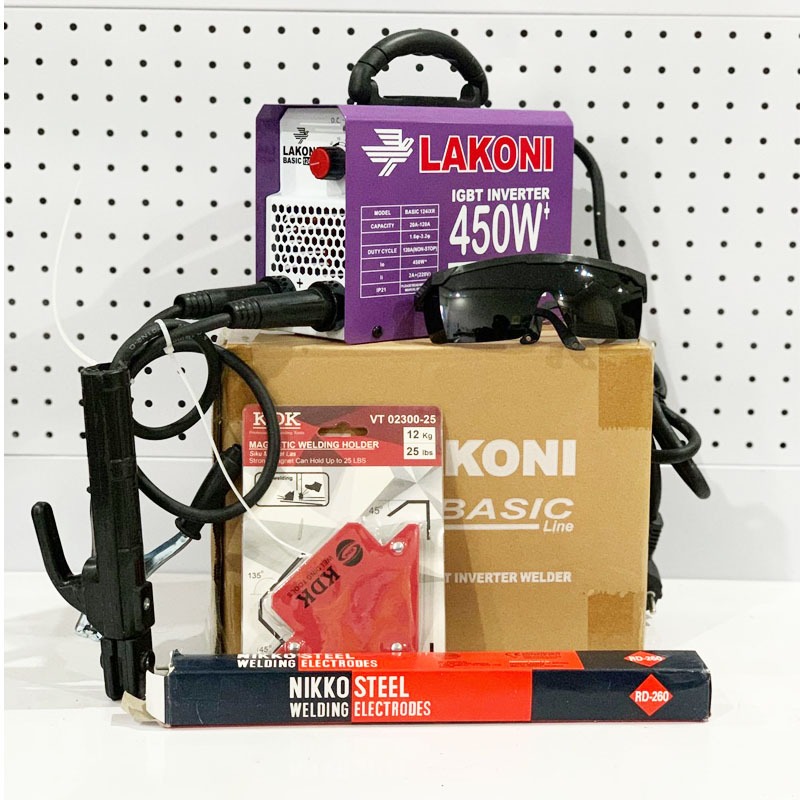 PROMO  PAKET 3 ITEM MESIN LAS LAKONI 124IXR 450 Watt + KAWAT LAS 2,0MM +SIKU MAGNET 25 LBS