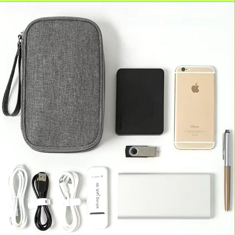Dompet Handphone Tas Gadget Double Layer Tas Travel 2 Zipper Organizer Gadget